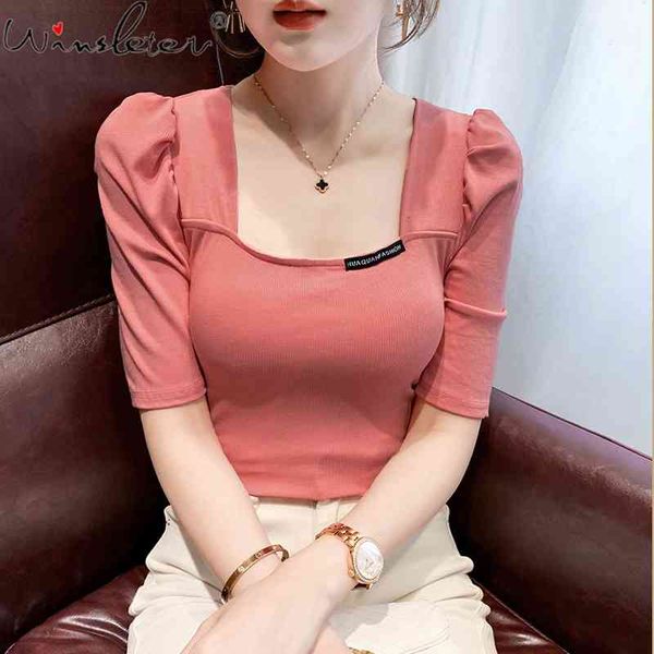 women's t-shirt summer european clothes cotton fashion solid elegant women puff sleeve bottoming shirt all match tees t15213a, White
women's t-shirt summer european clothes cotton fashion solid elegant women puff sleeve bottoming shirt all match tees t15213a, White