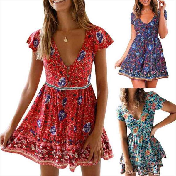 summer beach boho women dress floral print button deep v neck mini dress women short sleeve bohemian sukienka, Black;gray
summer beach boho women dress floral print button deep v neck mini dress women short sleeve bohemian sukienka, Black;gray