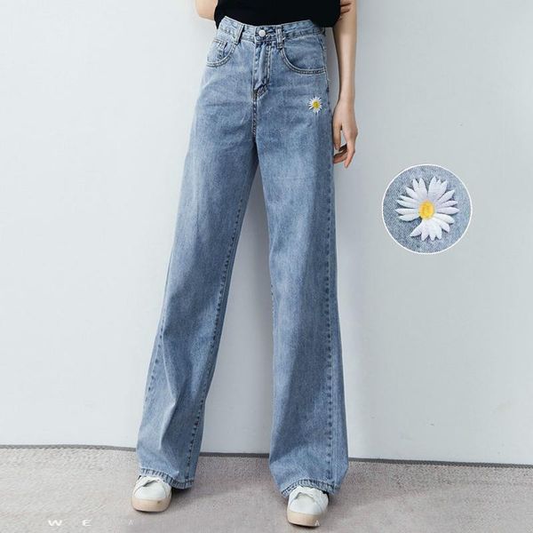 women's jeans women high waist wide leg daisy embroidery loose straight jean trousers summer autumn cotton mopping floor denim pants, Blue
women's jeans women high waist wide leg daisy embroidery loose straight jean trousers summer autumn cotton mopping floor denim pants, Blue