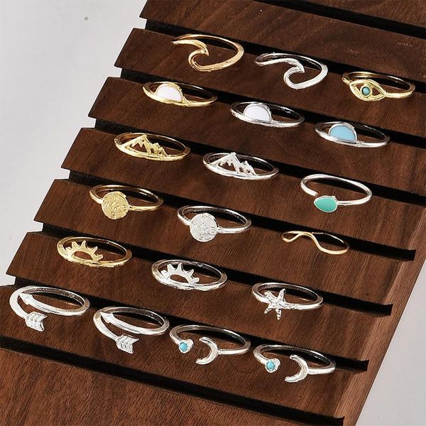 cluster rings 19pcs/set double color ocean waves stone sun compass arrow ring set women vintage metallic fashion finger, Golden;silver
cluster rings 19pcs/set double color ocean waves stone sun compass arrow ring set women vintage metallic fashion finger, Golden;silver
