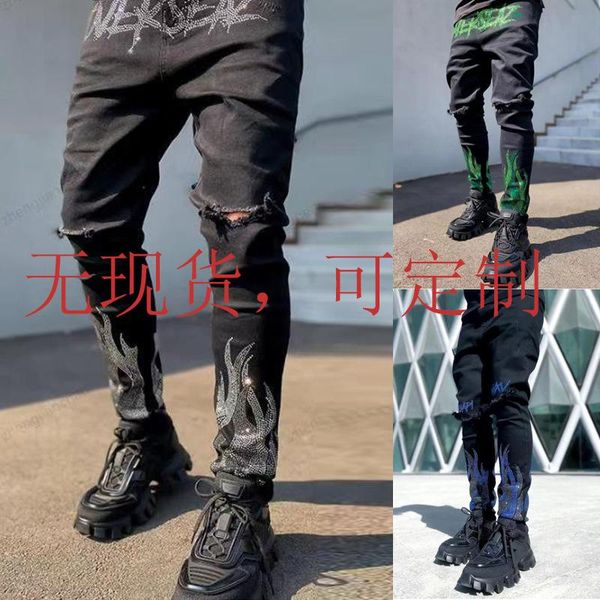 men's jeans trousers men fashion denim autumn casual print zipper mid waist full length hole plus large size male elastic pants, Blue
men's jeans trousers men fashion denim autumn casual print zipper mid waist full length hole plus large size male elastic pants, Blue