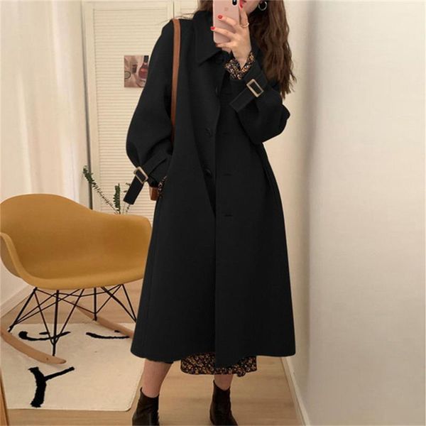 women's wool & blends mid-length jacket autumn winter thicken slim woolen cloth fashion all-match single-breasted ladies with belted ou, Black
women's wool & blends mid-length jacket autumn winter thicken slim woolen cloth fashion all-match single-breasted ladies with belted ou, Black