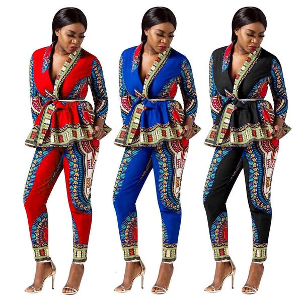 national totem positioning printed women two pieces suits ruffles sleeves v neck with sash long pants casual party outfits, White
national totem positioning printed women two pieces suits ruffles sleeves v neck with sash long pants casual party outfits, White