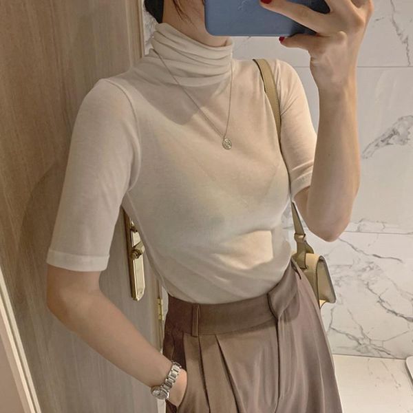 women's t-shirt 2021 fashion turtleneck tshirt women womens lady cotton half sleeve solid slim woman tee shirt femme, White
women's t-shirt 2021 fashion turtleneck tshirt women womens lady cotton half sleeve solid slim woman tee shirt femme, White