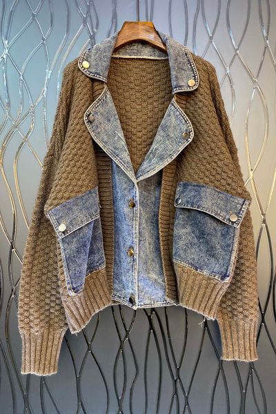 xiaozi western suit collar denim stitching loose sweater womens autumn european and american new fashionable jacket 9o, White
xiaozi western suit collar denim stitching loose sweater womens autumn european and american new fashionable jacket 9o, White