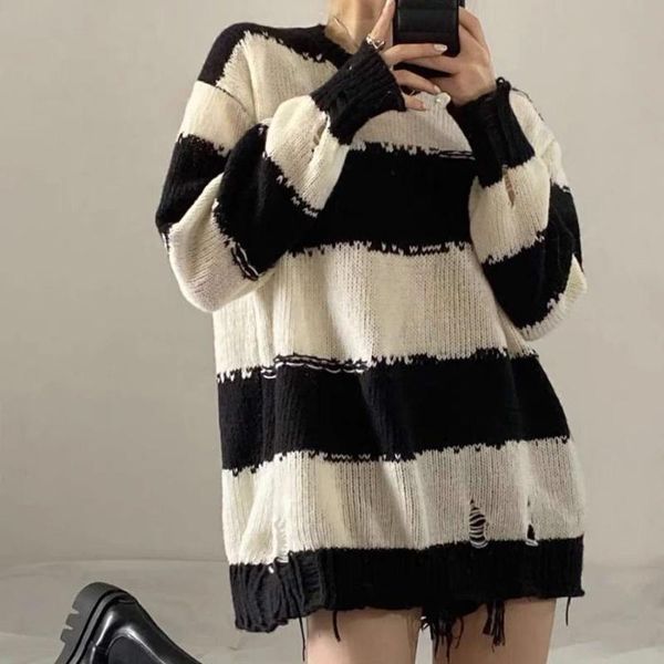 women's sweaters houzhou knitted sweater women black white striped long sleeve oversized vintage pullovers autumn winter streetwear, White;black
women's sweaters houzhou knitted sweater women black white striped long sleeve oversized vintage pullovers autumn winter streetwear, White;black