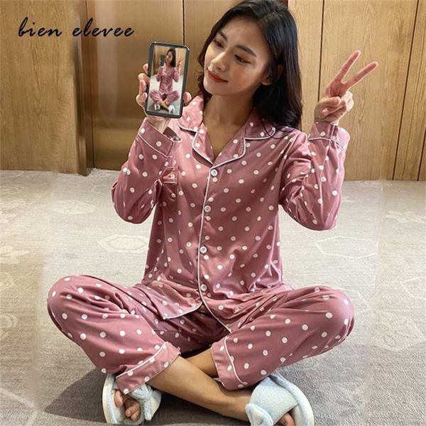 sleepwear women pajamas sets long sleeve home wear suit for two piece set female pijama button pyjama clothes polka dot 211215, Black;red
sleepwear women pajamas sets long sleeve home wear suit for two piece set female pijama button pyjama clothes polka dot 211215, Black;red