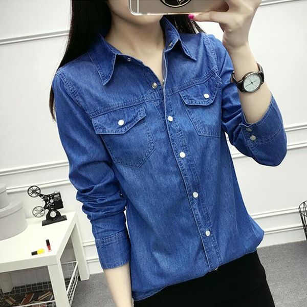 women's blouses & shirts long sleeve women blouse fashion slim denim shirt ol office female clothing blusas, White
women's blouses & shirts long sleeve women blouse fashion slim denim shirt ol office female clothing blusas, White