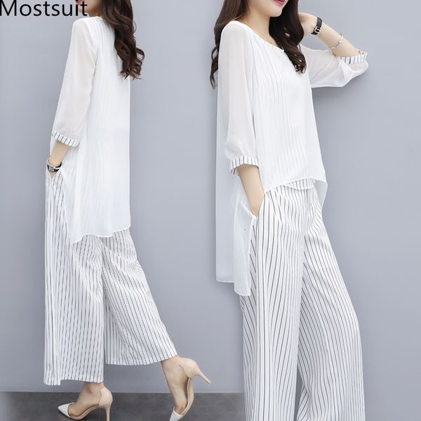summer chiffon 2 s-3xl double women's outfits plus size asymmetric blouses and wipe pipes broek past elegant korean sets, White
summer chiffon 2 s-3xl double women's outfits plus size asymmetric blouses and wipe pipes broek past elegant korean sets, White