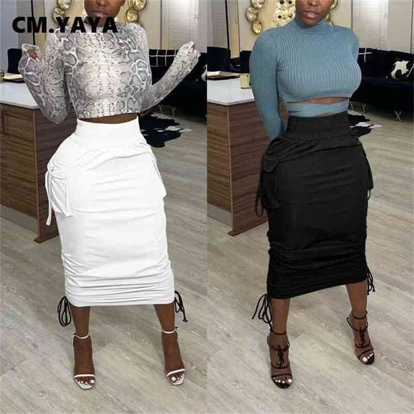 cm.yaya women high waist pocket side string draped bodycon midi skirts for streetwear skirt 210730, Black
cm.yaya women high waist pocket side string draped bodycon midi skirts for streetwear skirt 210730, Black