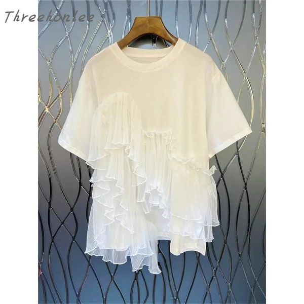 women's t-shirt large size 2021 summer woman design fashion casual o-neck short sleeve ruffles patchwork solid color female top, White
women's t-shirt large size 2021 summer woman design fashion casual o-neck short sleeve ruffles patchwork solid color female top, White