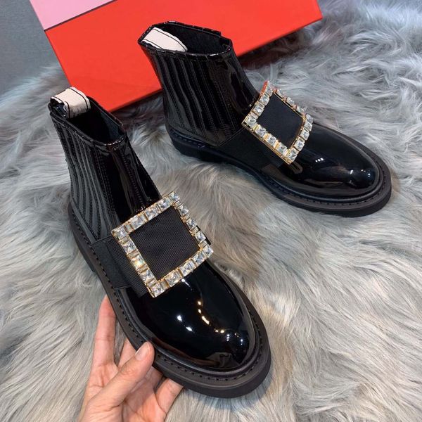 womens designer boots martin booties chelsea ankle boot with diamond buckle patent leather upper rubber sole lady, Black
womens designer boots martin booties chelsea ankle boot with diamond buckle patent leather upper rubber sole lady, Black
