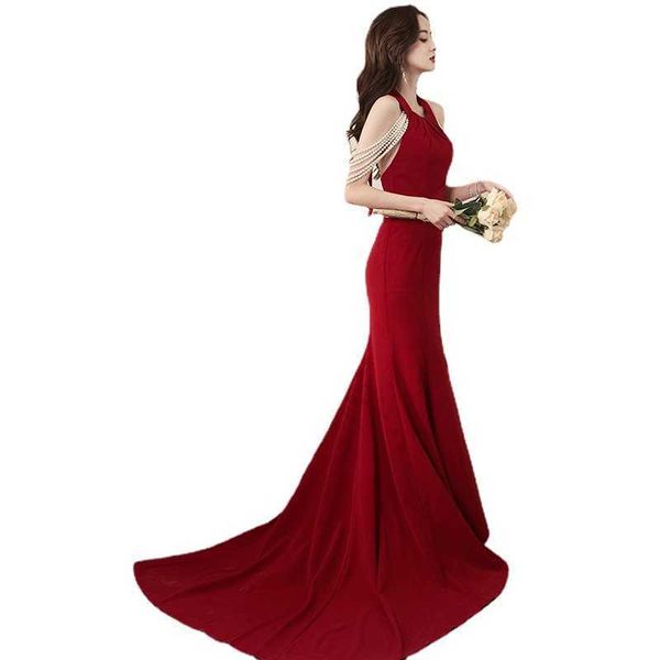 2021 new evening dress toast bareback fishtail thin bridal small tailed temperament slim fitting party prom dress, Black;red
2021 new evening dress toast bareback fishtail thin bridal small tailed temperament slim fitting party prom dress, Black;red
