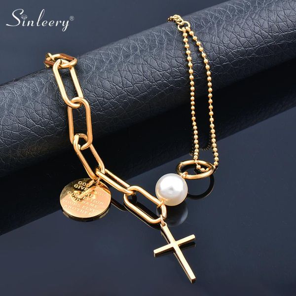 link, chain sinleery stainless steel bracelets yellow gold color pearl cross round pendants women fashion jewelry bijoux femme 2021 sl042 sk, Black
link, chain sinleery stainless steel bracelets yellow gold color pearl cross round pendants women fashion jewelry bijoux femme 2021 sl042 sk, Black