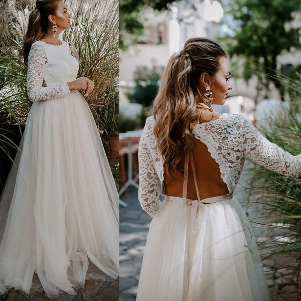 other wedding dresses long sleeves round neck tulle a line lace custom made keyhole back garden rustic sash boho beach bridal gown, White
other wedding dresses long sleeves round neck tulle a line lace custom made keyhole back garden rustic sash boho beach bridal gown, White