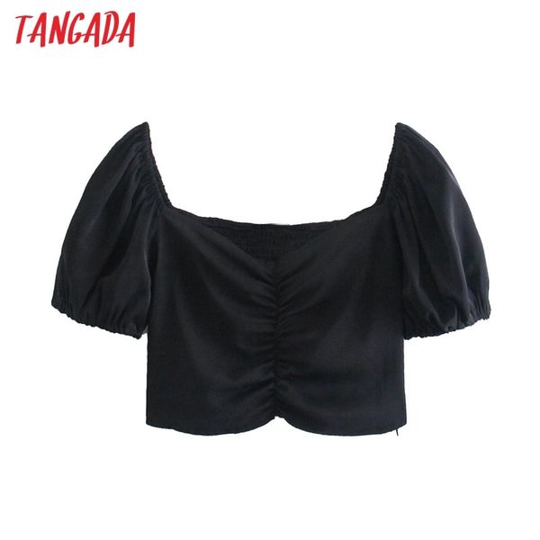 women retro black crop short sleeve summer chic female slim shirt 3d56 210416, White
women retro black crop short sleeve summer chic female slim shirt 3d56 210416, White