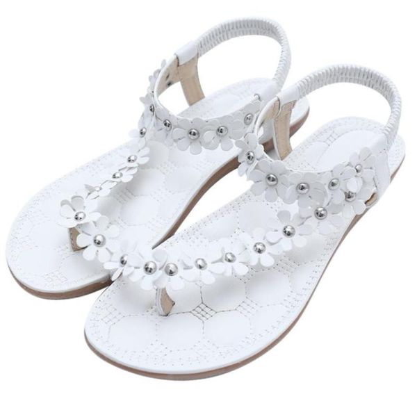 summer bohemia sweet beaded sandals clip toe beach shoes #a40, Black