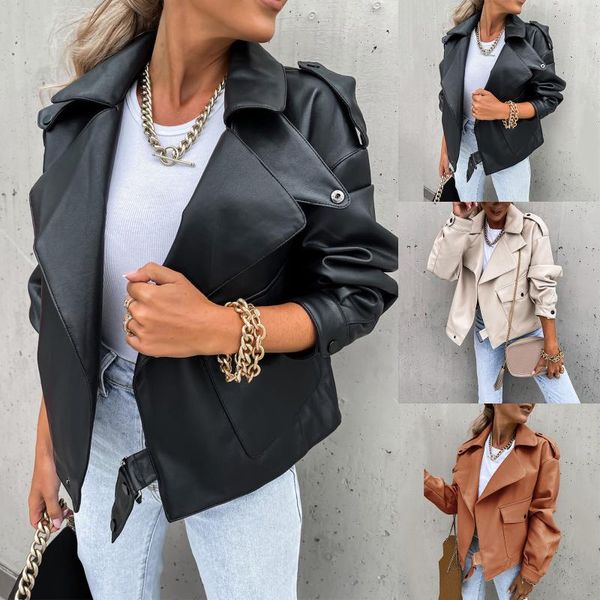 women's wool & blends faux leather jacket women casual pu loose motorcycle jackets female fur turn-down collar outwear casaco feminino, Black
women's wool & blends faux leather jacket women casual pu loose motorcycle jackets female fur turn-down collar outwear casaco feminino, Black