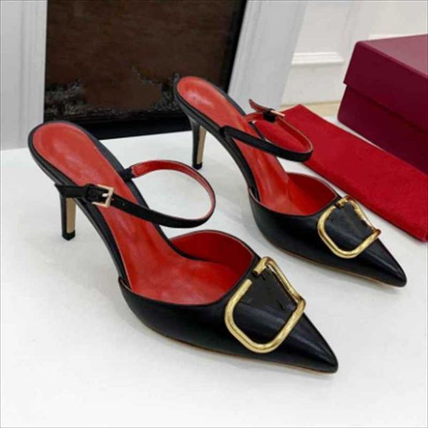 slippers metal decoration buckle strap pointed toe slim high heel sheepskin women's shoes, Black
slippers metal decoration buckle strap pointed toe slim high heel sheepskin women's shoes, Black