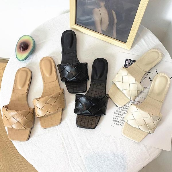 women weave slippers 2021 summer trend simple flat shoes ladies diamond lattice mules open toe flip flop, Black
women weave slippers 2021 summer trend simple flat shoes ladies diamond lattice mules open toe flip flop, Black