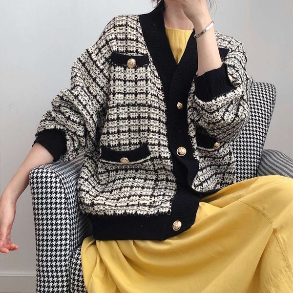 designer brand jacket women fall and winter lazy loose casual all-match v-neck sweater cardigan soft upper body to keep warm, Black;brown 
designer brand jacket women fall and winter lazy loose casual all-match v-neck sweater cardigan soft upper body to keep warm, Black;brown