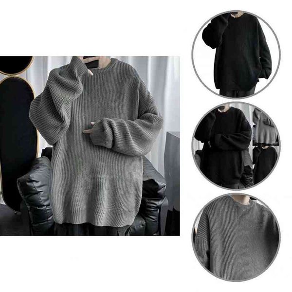 solid color oversized round neck casual fall spring sweater for home, Black 
solid color oversized round neck casual fall spring sweater for home, Black