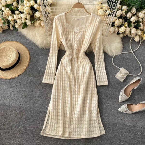 casual dresses french elegant long fariy dress women lace party vintage square collar full sleeve side split autumn robe, Black;gray
casual dresses french elegant long fariy dress women lace party vintage square collar full sleeve side split autumn robe, Black;gray