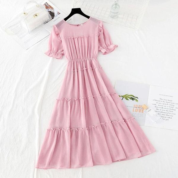 casual dresses pink dress vintage o-neck solid color ruffle chiffon long short sleeve elegant women summer clothes 2021, Black;gray
casual dresses pink dress vintage o-neck solid color ruffle chiffon long short sleeve elegant women summer clothes 2021, Black;gray