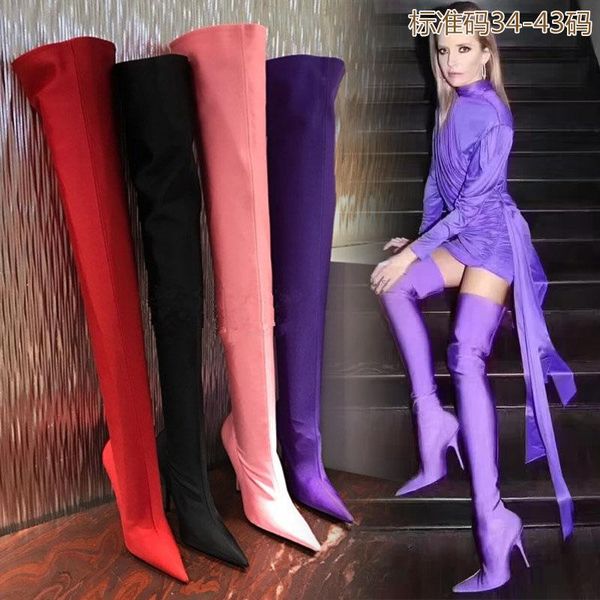 boots satin paris women's super high heel thin pointed over the knee elastic ankle, Black
boots satin paris women's super high heel thin pointed over the knee elastic ankle, Black