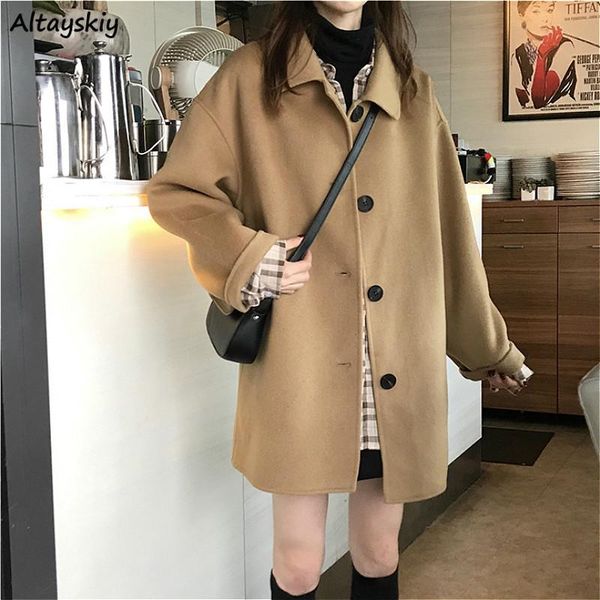 women's wool & blends women autumn coats long sleeve single breasted fashion turn down collar ulzzang causal outwear 2021 all-match sol, Black
women's wool & blends women autumn coats long sleeve single breasted fashion turn down collar ulzzang causal outwear 2021 all-match sol, Black