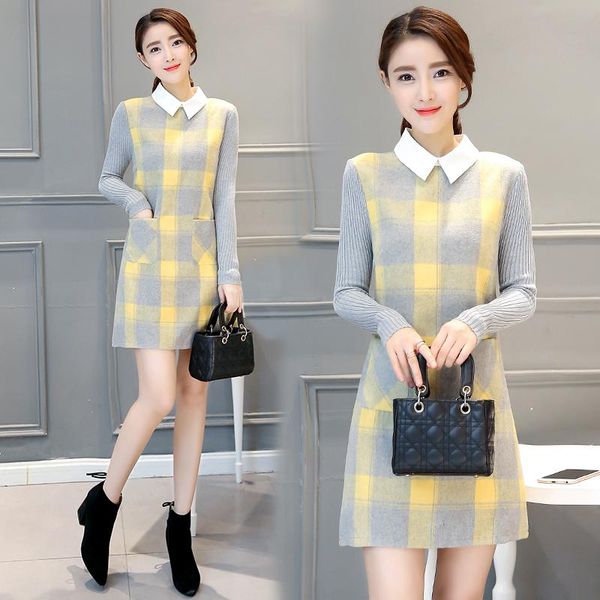 casual dresses women's wool dress 2021 autumn winter plaid woolen knit splice fake two-piece lady elegant vestidos office clothing, Black;gray
casual dresses women's wool dress 2021 autumn winter plaid woolen knit splice fake two-piece lady elegant vestidos office clothing, Black;gray