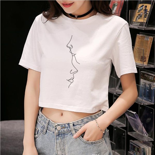 women's t-shirt 2021 creative line art print women cotton cropped female t-shirts summer korean simple tshirt girl crop t shirt, White
women's t-shirt 2021 creative line art print women cotton cropped female t-shirts summer korean simple tshirt girl crop t shirt, White