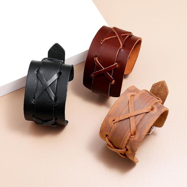 handmade 4.5cm wide genuine leather bracelet punk men jewelry black brown color braid cross layer gift women tennis, Golden;silver
handmade 4.5cm wide genuine leather bracelet punk men jewelry black brown color braid cross layer gift women tennis, Golden;silver