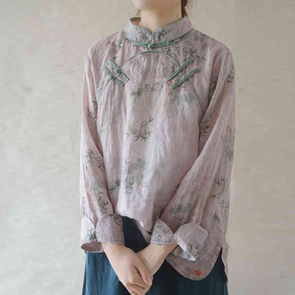 women's blouses & shirts women vintage print floral ramie button 2021 spring new stand nine sleeve chinese style islb, White
women's blouses & shirts women vintage print floral ramie button 2021 spring new stand nine sleeve chinese style islb, White
