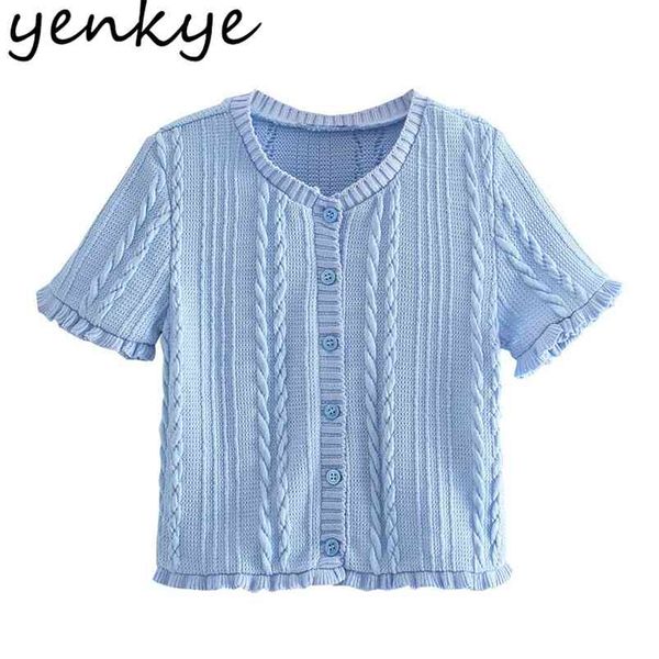 women ruffled cable knit cardigan o neck short sleeve single breasted button crop sweater fashion summer 210514, White
women ruffled cable knit cardigan o neck short sleeve single breasted button crop sweater fashion summer 210514, White
