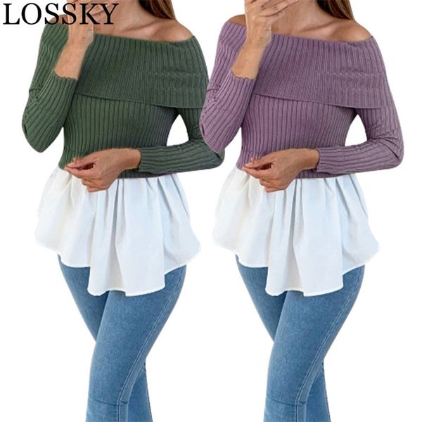 women autumn winter elegant tunic shirt knitted patchwork long sleeve off shoulder ruffles korean blouse shirts streetwear 210507, White
women autumn winter elegant tunic shirt knitted patchwork long sleeve off shoulder ruffles korean blouse shirts streetwear 210507, White