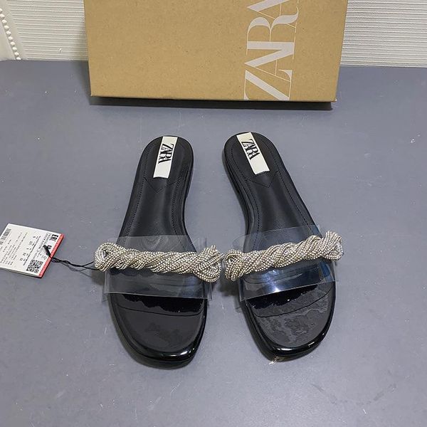 slippers 2021 rhinestone winding women's shoes transparent plastic word with round toe flat low sandals and, Black
slippers 2021 rhinestone winding women's shoes transparent plastic word with round toe flat low sandals and, Black