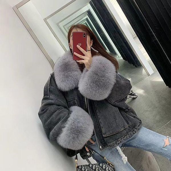 women's fur & faux casual women winter denim stitching loose jacket long sleeve short coats collar jean outerwear female overcoat h352, Black
women's fur & faux casual women winter denim stitching loose jacket long sleeve short coats collar jean outerwear female overcoat h352, Black