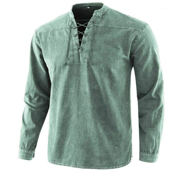 men's t-shirts spring autumn men long sleeve t shirt solid color vintage lace up collar loose casual for male streetwear, White;black
men's t-shirts spring autumn men long sleeve t shirt solid color vintage lace up collar loose casual for male streetwear, White;black