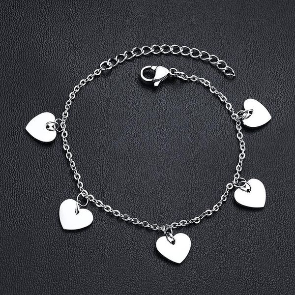link, chain fashion women gold silver color love 5pcs heart shaped bracelet stainless steel party jewelry, Black
link, chain fashion women gold silver color love 5pcs heart shaped bracelet stainless steel party jewelry, Black