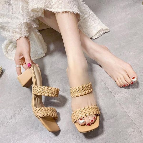 slippers shoes ladies high heel sandals slipper square woven summer fashion women's large size 43, Black
slippers shoes ladies high heel sandals slipper square woven summer fashion women's large size 43, Black