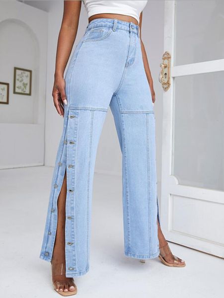 women's jeans buttons woman fashion split fork high waist denim wide leg pants casual loose straight trousers female streetwear p836, Blue
women's jeans buttons woman fashion split fork high waist denim wide leg pants casual loose straight trousers female streetwear p836, Blue