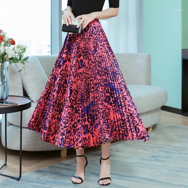 skirts long pleated skirt women floral printed maxi high waist midi 2021 3260ly, Black