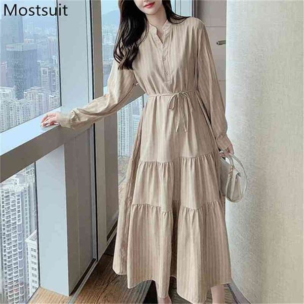 striped korean long dress women full sleeve stand collar tiered shirt dresses office ladies fashion female vestidos femme 210513, Black;gray
striped korean long dress women full sleeve stand collar tiered shirt dresses office ladies fashion female vestidos femme 210513, Black;gray