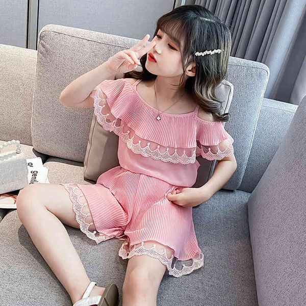 fashion girl clothes set summer strapless lace ruffled + shorts 2-piece cute chiffon children's 210515, White
fashion girl clothes set summer strapless lace ruffled + shorts 2-piece cute chiffon children's 210515, White