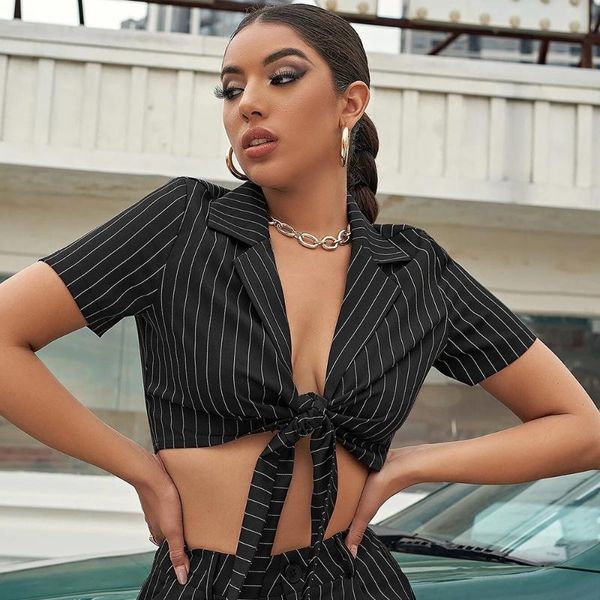 lace up women's summer t shirt striped slim fit tee 2021 short sleeve turn-down collar girls cropped y2k t-shirt, White
lace up women's summer t shirt striped slim fit tee 2021 short sleeve turn-down collar girls cropped y2k t-shirt, White