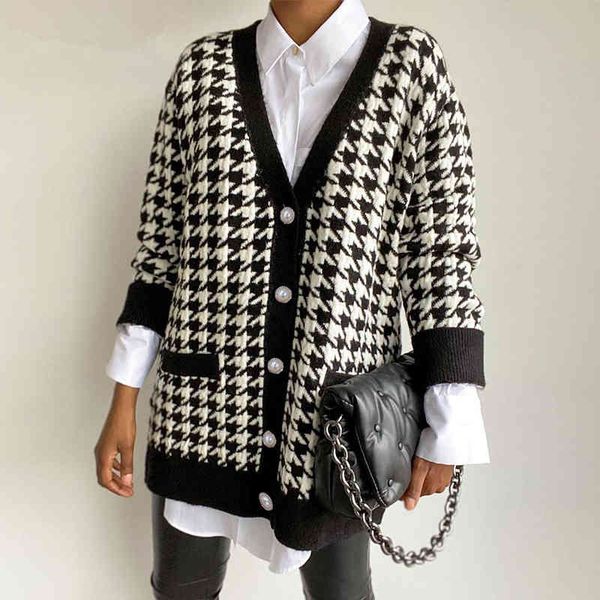 ladies houndstooth autumn winter cardigans women sweater coat knitted loose oversized women sweaters jacket jumper female 210416, White;black
ladies houndstooth autumn winter cardigans women sweater coat knitted loose oversized women sweaters jacket jumper female 210416, White;black