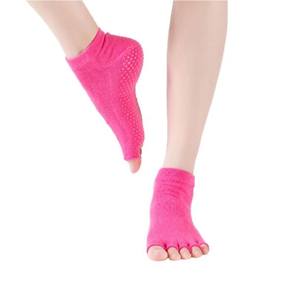 pair yoga socks solid color candy professional pvc particle non-slip fitness five-finger dance sports, Black 
pair yoga socks solid color candy professional pvc particle non-slip fitness five-finger dance sports, Black