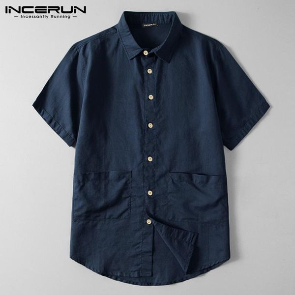cotton men brand shirt solid color short sleeve pockets 2021 harajuku lapel camisa streetwear loose shirts incerun men's casual, White;black
cotton men brand shirt solid color short sleeve pockets 2021 harajuku lapel camisa streetwear loose shirts incerun men's casual, White;black