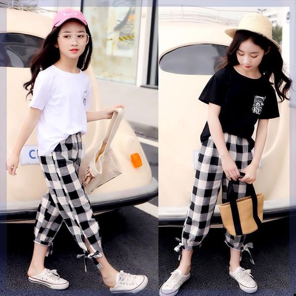 teenage girls summer children clothes outfits t shirt casual plaid pants for kids clothing two piece set 4 8 10, White
teenage girls summer children clothes outfits t shirt casual plaid pants for kids clothing two piece set 4 8 10, White